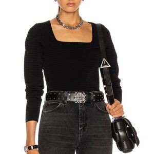 Proenza Schouler White Label Black Square Neck Textured Knit Top M